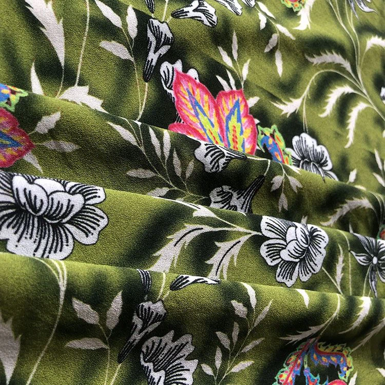 Tissu Crêpe Stretch Floral Vintage Vert